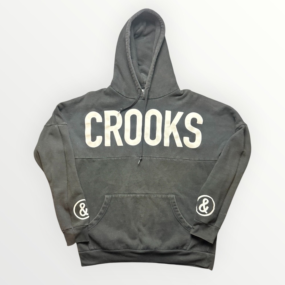 Crooks & Castles Black Pullover Hoodie Y2K Streetwear Graphic Sweatshirt Large